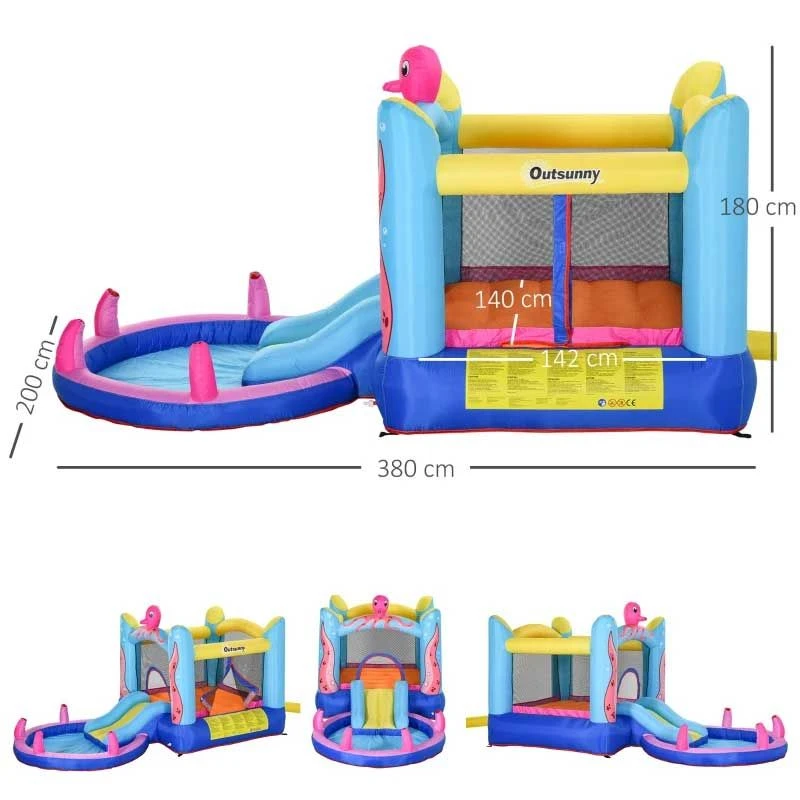 Outsunny Octopus Bouncy Castle With Slide & Pool - 3.8 X 2 X 1.8m - 342-022V70 - Image 2