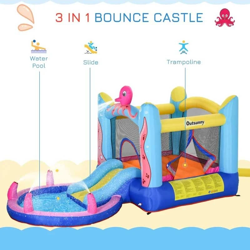 Outsunny Octopus Bouncy Castle With Slide & Pool - 3.8 X 2 X 1.8m - 342-022V70 - Image 4