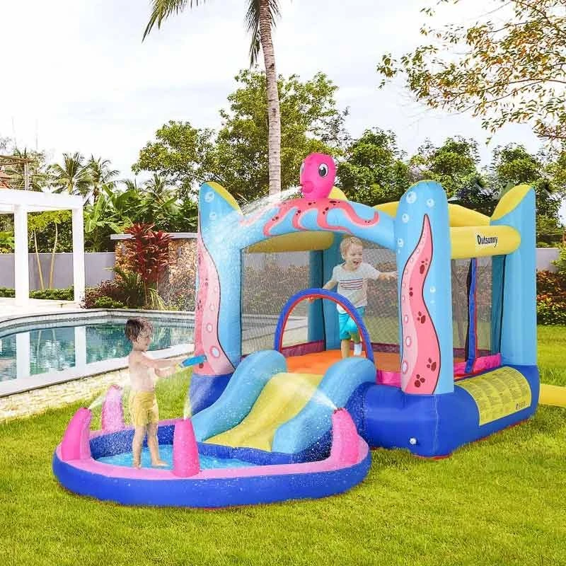 Outsunny Octopus Bouncy Castle With Slide & Pool - 3.8 X 2 X 1.8m - 342-022V70