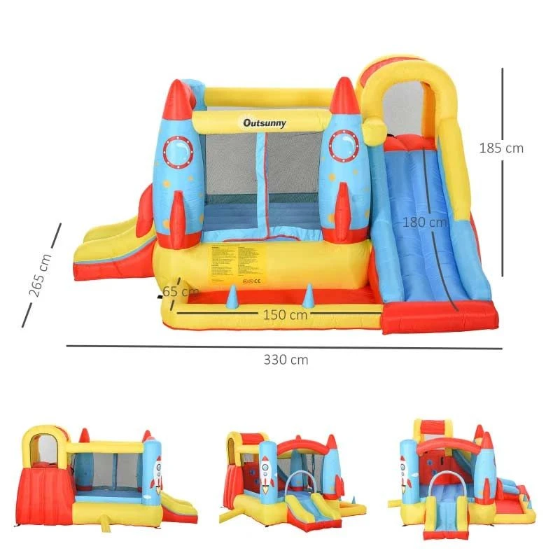 Outsunny Rocket Bouncy Castle With Slide & Pool - 3.4 X 2.8 X 1.85m - 342-025V70 - Image 3