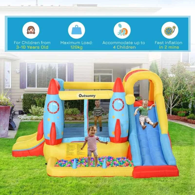 Outsunny Rocket Bouncy Castle With Slide & Pool - 3.4 X 2.8 X 1.85m - 342-025V70 - Image 4