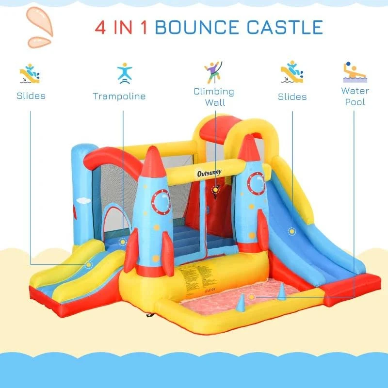 Outsunny Rocket Bouncy Castle With Slide & Pool - 3.4 X 2.8 X 1.85m - 342-025V70 - Image 5
