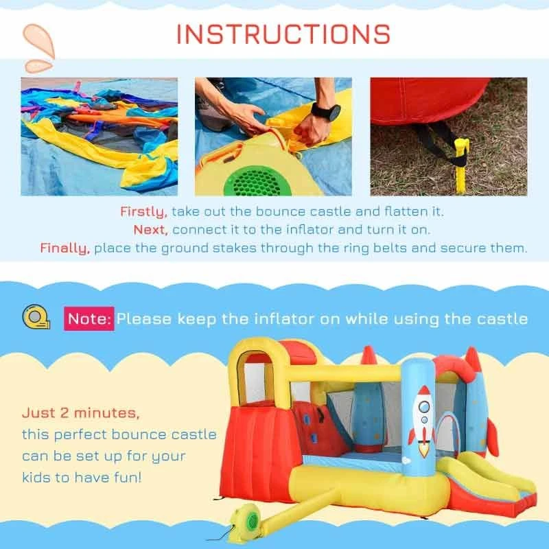 Outsunny Rocket Bouncy Castle With Slide & Pool - 3.4 X 2.8 X 1.85m - 342-025V70 - Image 6