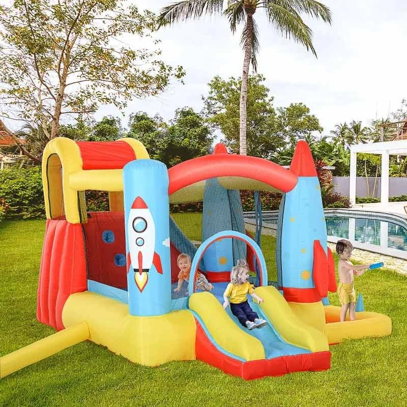 Outsunny Rocket Bouncy Castle With Slide & Pool - 3.4 X 2.8 X 1.85m - 342-025V70