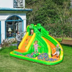Outsunny Crocodile 5-in-1 Large Bouncy Castle With Slide & Pool - 3.85 X 2.85 X 2.25m - 342-050V70