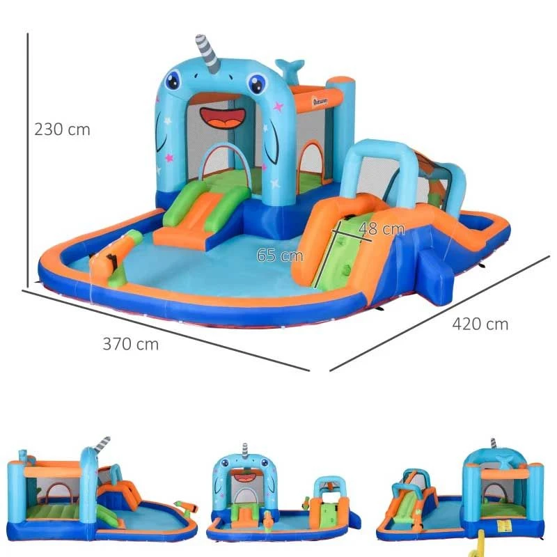 Outsunny Narwhals 5-in-1 Bouncy Castle With Slide & Pool - 4.2 X 3.7 X 2.3m - 342-052V70 - Image 3