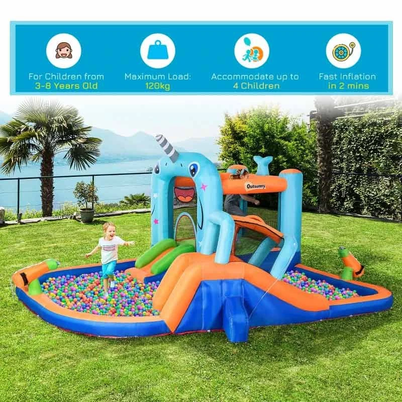 Outsunny Narwhals 5-in-1 Bouncy Castle With Slide & Pool - 4.2 X 3.7 X 2.3m - 342-052V70 - Image 5