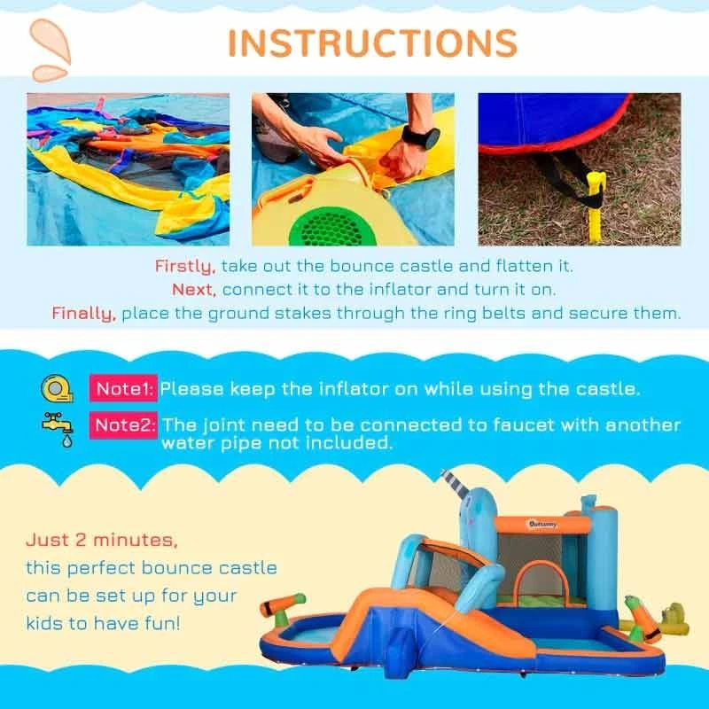 Outsunny Narwhals 5-in-1 Bouncy Castle With Slide & Pool - 4.2 X 3.7 X 2.3m - 342-052V70 - Image 6