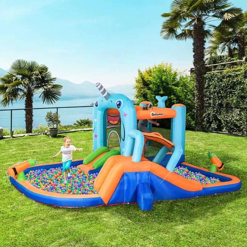 Outsunny Narwhals 5-in-1 Bouncy Castle With Slide & Pool - 4.2 X 3.7 X 2.3m - 342-052V70 - Image 10