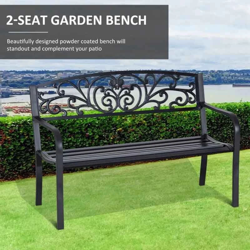 Outsunny 2-Seater Garden Bench Steel - Black - 840-036 - Image 4