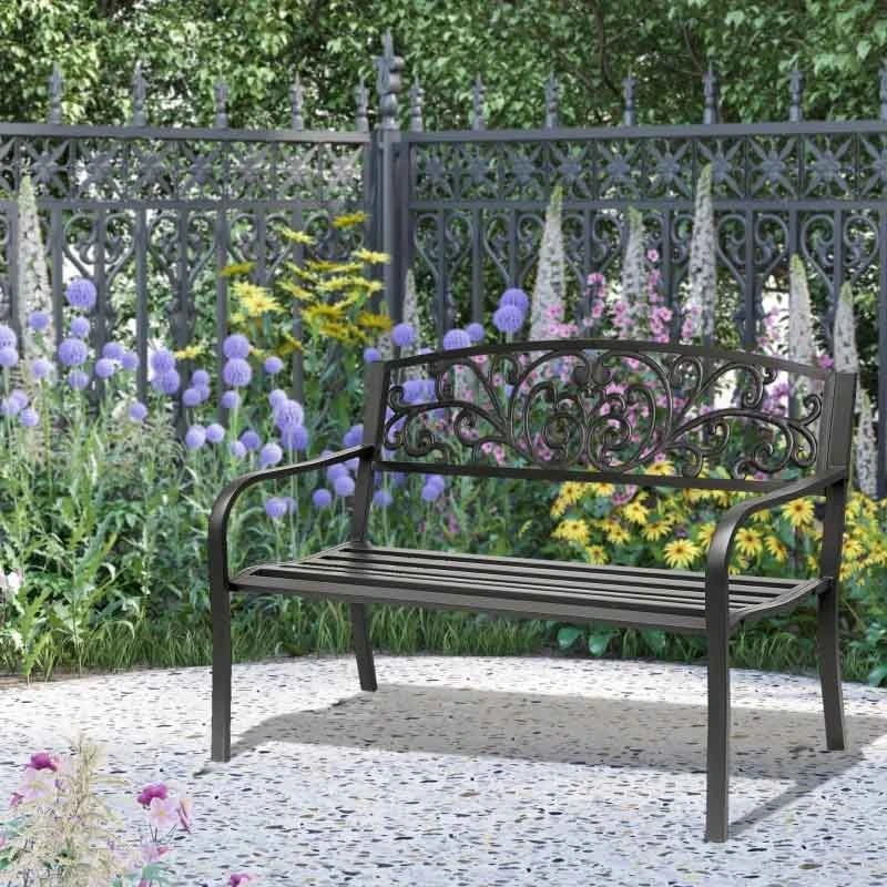Outsunny 2-Seater Garden Bench Steel - Black - 840-036 - Image 10
