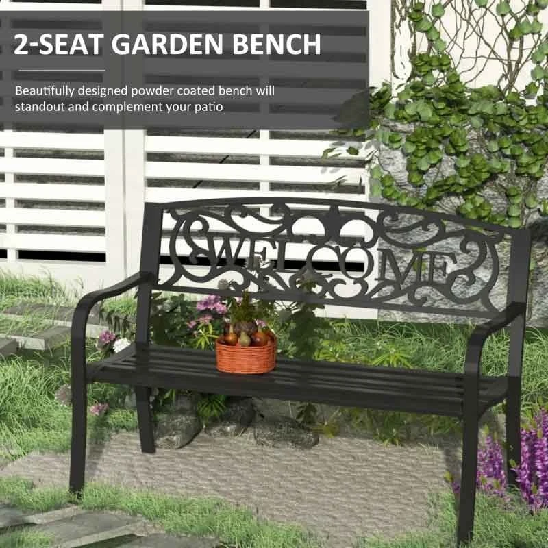 Outsunny 2 Seater Steel Garden Bench 1260x600x850mm - Black - 840-037 - Image 4