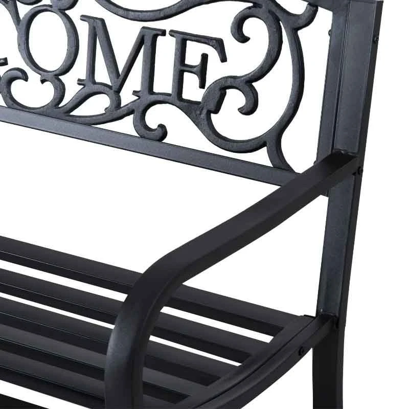 Outsunny 2 Seater Steel Garden Bench 1260x600x850mm - Black - 840-037 - Image 7