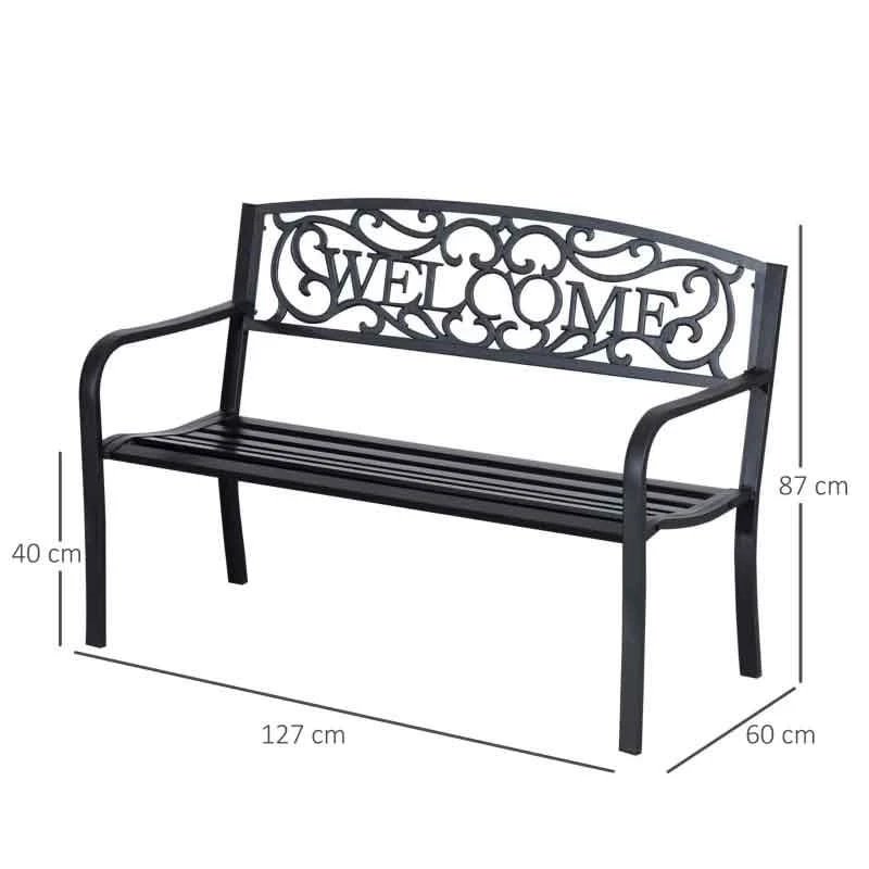 Outsunny 2 Seater Steel Garden Bench 1260x600x850mm - Black - 840-037 - Image 3