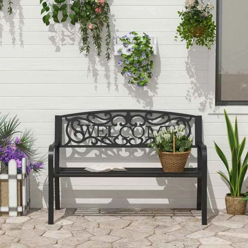 Outsunny 2 Seater Steel Garden Bench 1260x600x850mm - Black - 840-037 - Image 9