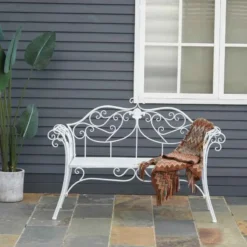 Outsunny 2 Seater Metal Garden Bench - White - 840-053