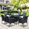 Outsunny 6-Seater Rattan Dining Patio Table And Chairs Set With Cushion - Black & Cream - 841-071