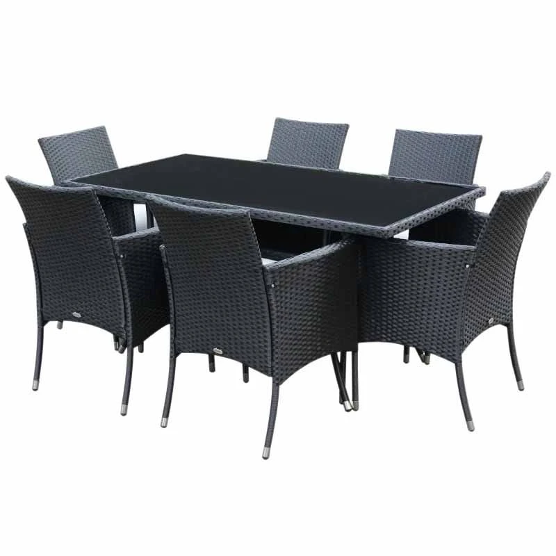Outsunny 6-Seater Rattan Dining Patio Table And Chairs Set With Cushion - Black & Cream - 841-071 - Image 3