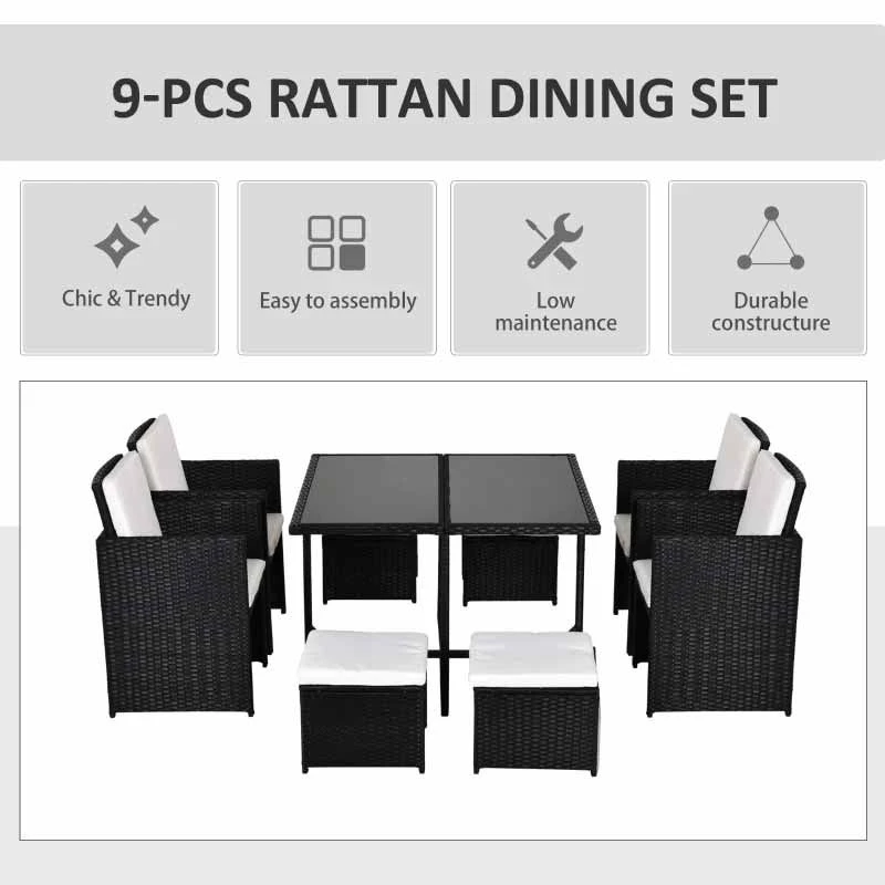 Outsunny 8-Seater Rattan Dining Table And Chair Set - Black & Milk White - 841-108 - Image 4