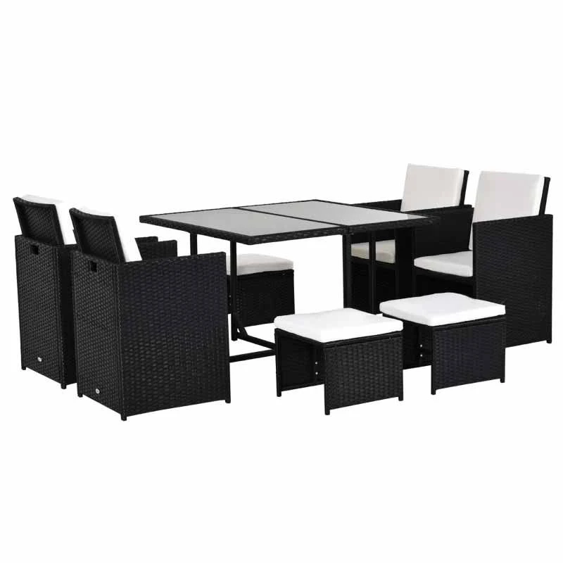 Outsunny 8-Seater Rattan Dining Table And Chair Set - Black & Milk White - 841-108 - Image 3