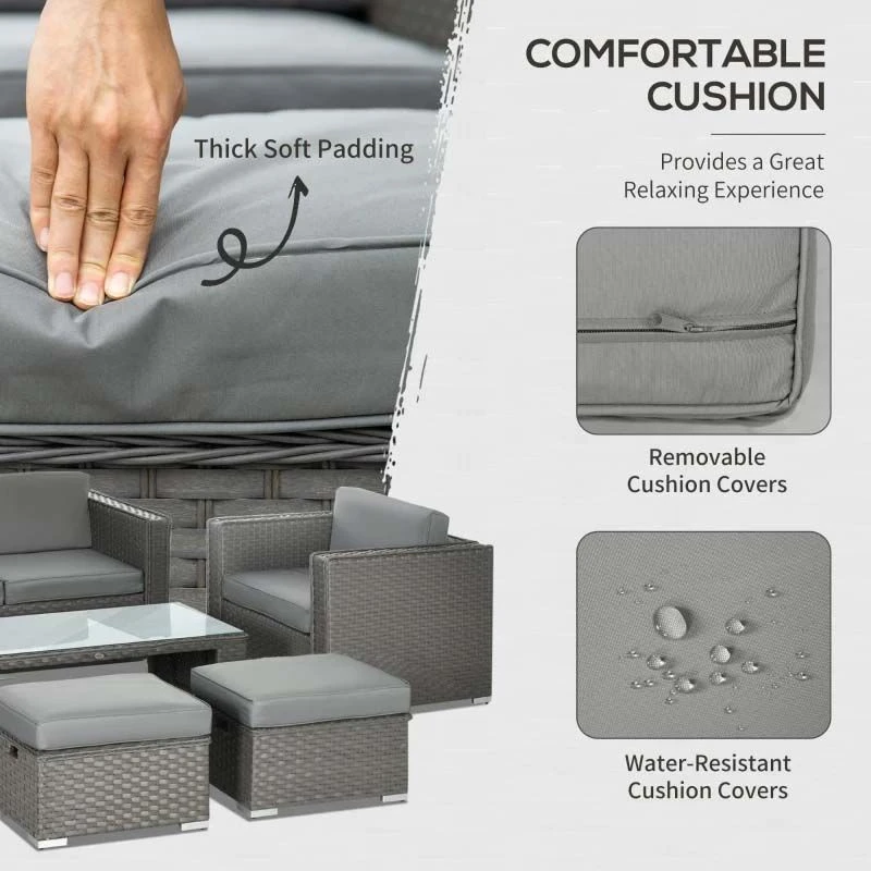 Outsunny 4-Seater Rattan Garden Furniture Set - Grey - 841-147 - Image 6