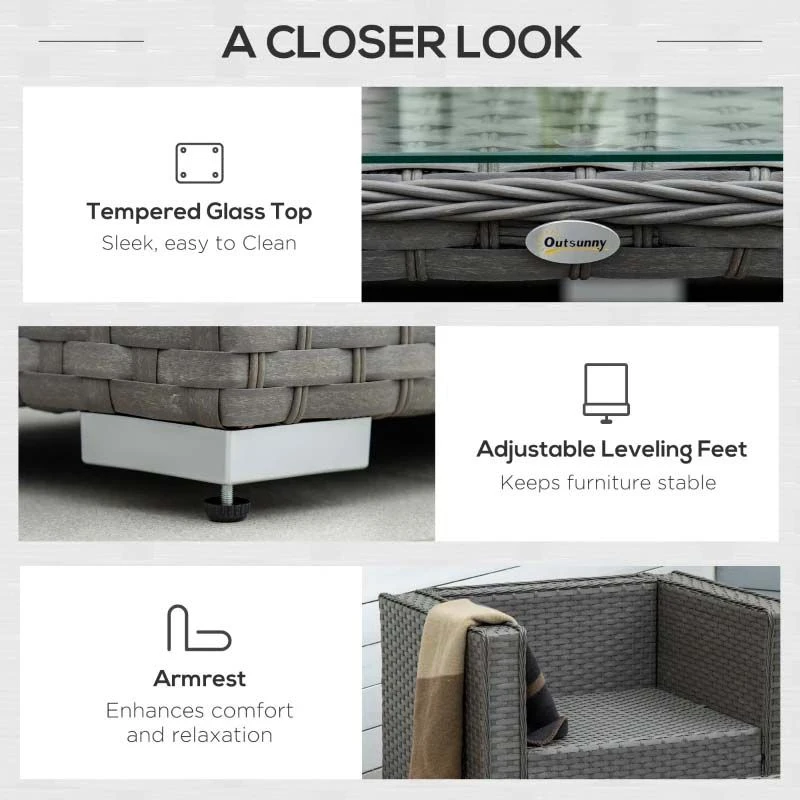 Outsunny 4-Seater Rattan Garden Furniture Set - Grey - 841-147 - Image 7