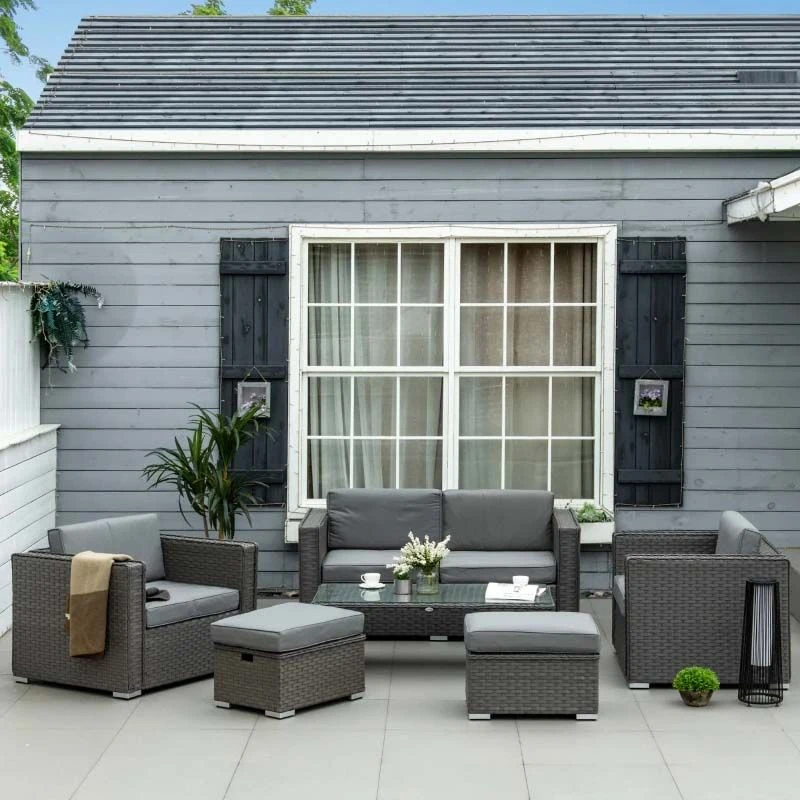 Outsunny 4-Seater Rattan Garden Furniture Set - Grey - 841-147 - Image 10