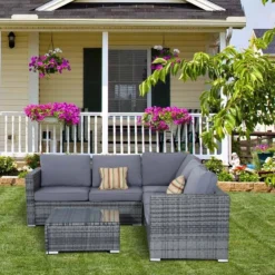 Outsunny 4 Piece Rattan Garden Furniture Set - Grey - 841-158