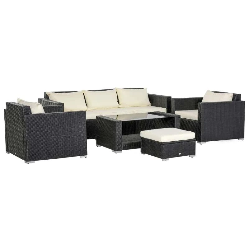 Outsunny 7-Seater Rattan Garden Furniture Set - Grey/Cream - 841-159 - Image 2