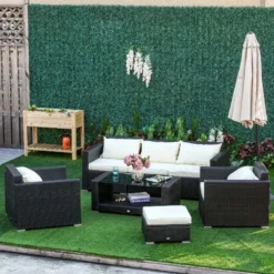 Outsunny 7-Seater Rattan Garden Furniture Set - Grey/Cream - 841-159