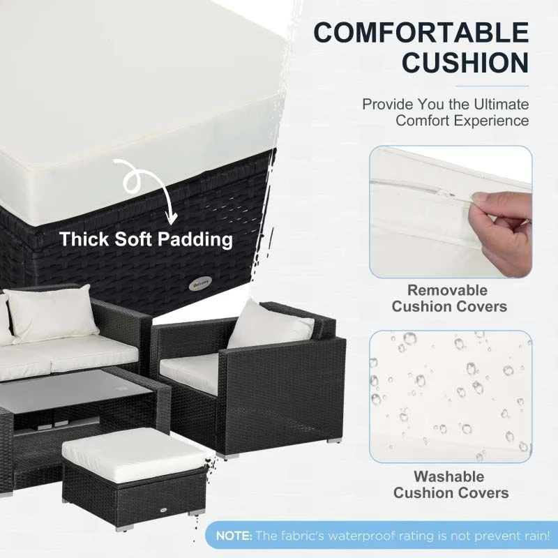 Outsunny 7-Seater Rattan Garden Furniture Set - Grey/Cream - 841-159 - Image 6