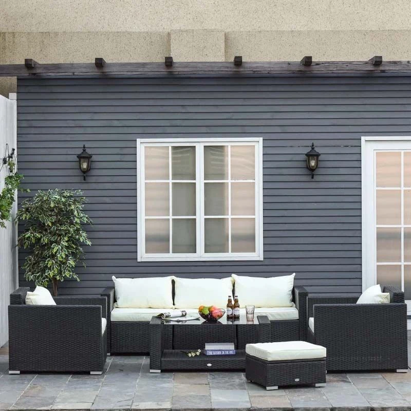 Outsunny 7-Seater Rattan Garden Furniture Set - Grey/Cream - 841-159 - Image 10