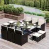 Outsunny 11 Piece Rattan Dining Patio Set With Cushion - Black & Milk White - 841-163