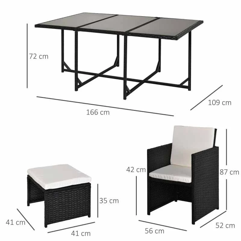 Outsunny 11 Piece Rattan Dining Patio Set With Cushion - Black & Milk White - 841-163 - Image 2