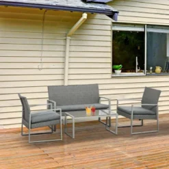 Outsunny 4-Seater Rattan Garden Furniture Set - Grey - 841-174V70