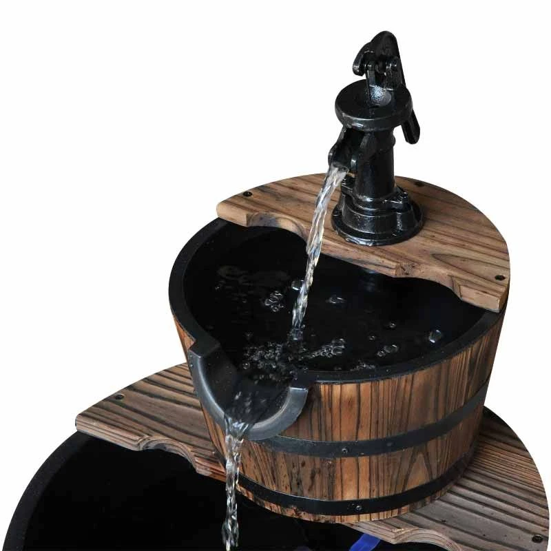 Outsunny 2 Tier Wooden Garden Water Feature - Brown - 844-097 - Image 7