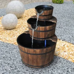 Outsunny 3 Tier Cascading Wooden Garden Water Feature - Brown - 844-098