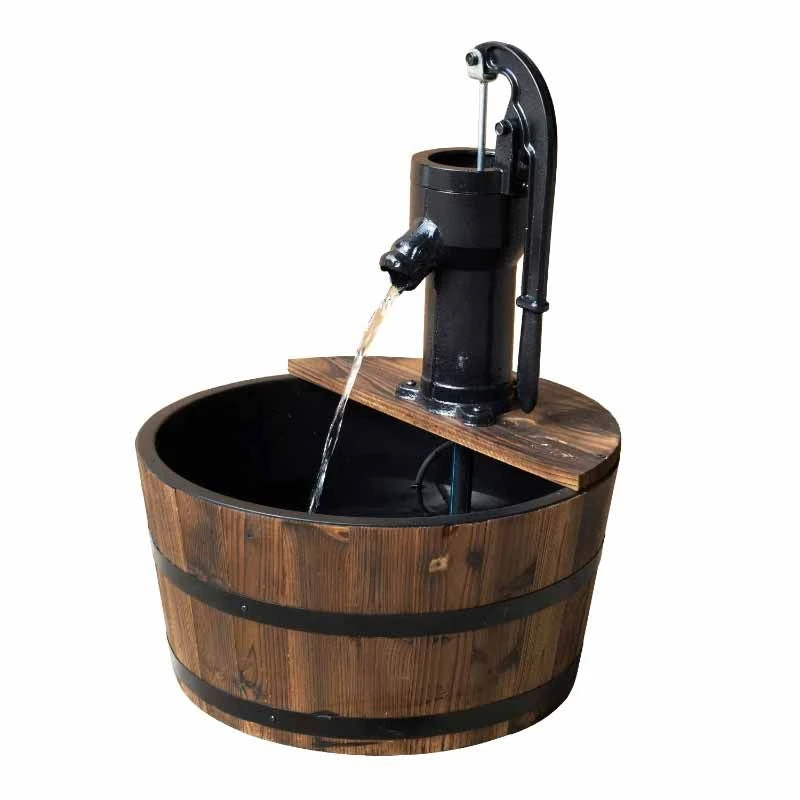 Outsunny Outdoor Wooden Barrel Electric Garden Water Feature 44 X 59Hcm - Brown - 844-129 - Image 3