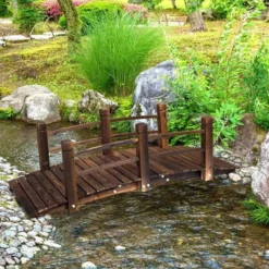 Outsunny Décor Wooden Garden Bridge With Railings 152.5L X 67W X 48Hcm - Brown - 844-132