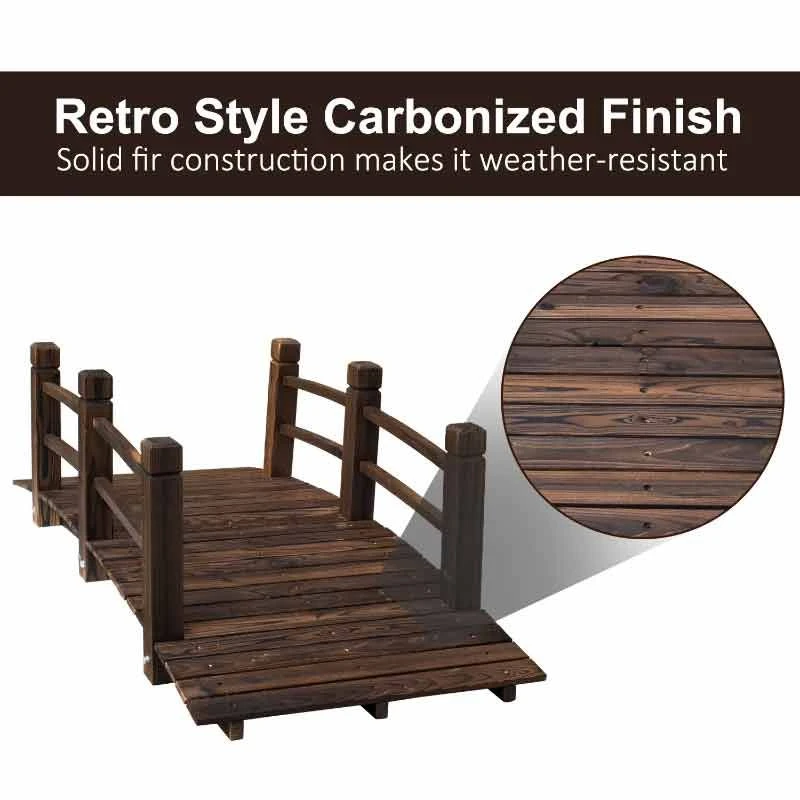 Outsunny Décor Wooden Garden Bridge With Railings 152.5L X 67W X 48Hcm - Brown - 844-132 - Image 4
