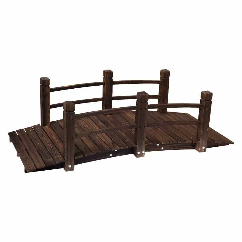 Outsunny Décor Wooden Garden Bridge With Railings 152.5L X 67W X 48Hcm - Brown - 844-132 - Image 3