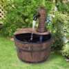 Outsunny Fir Wood Barrel Pump Water Feature With Flower Planter 27x37Hcm - Brown - 844-217V01