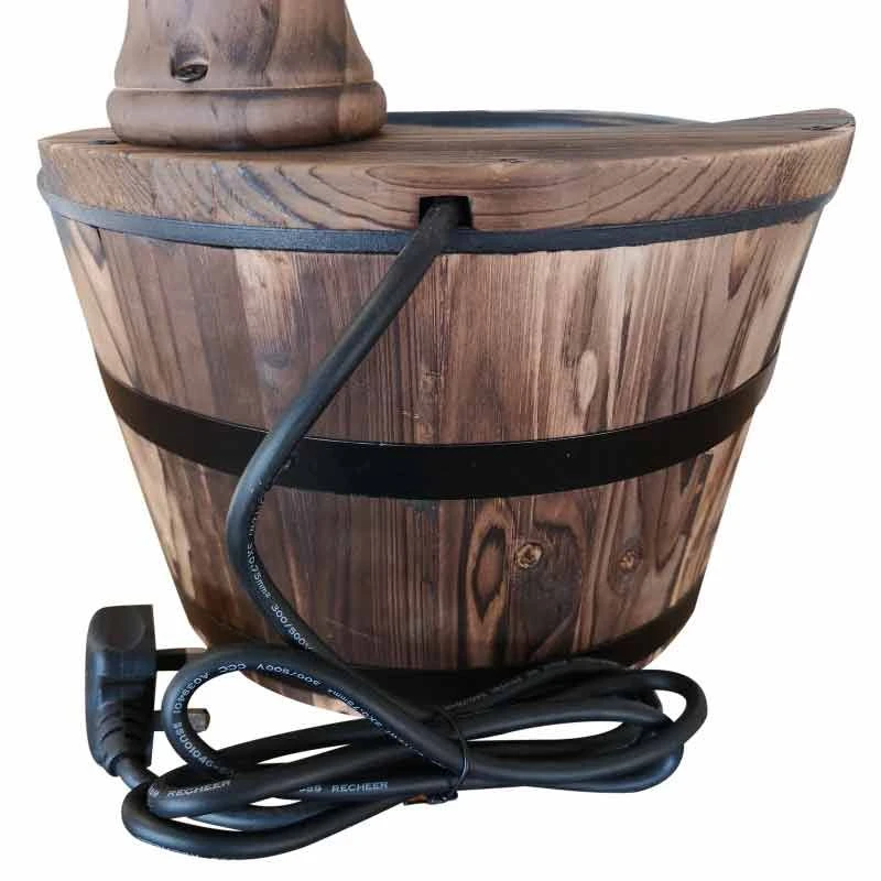 Outsunny Fir Wood Barrel Pump Water Feature With Flower Planter 27x37Hcm - Brown - 844-217V01 - Image 8