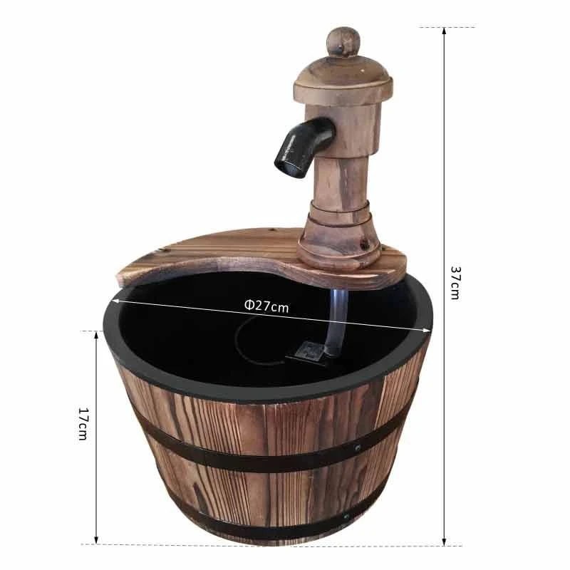 Outsunny Fir Wood Barrel Pump Water Feature With Flower Planter 27x37Hcm - Brown - 844-217V01 - Image 2
