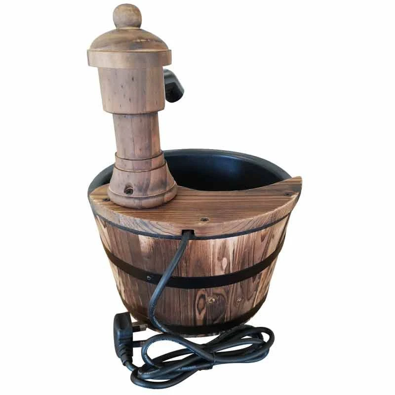 Outsunny Fir Wood Barrel Pump Water Feature With Flower Planter 27x37Hcm - Brown - 844-217V01 - Image 4