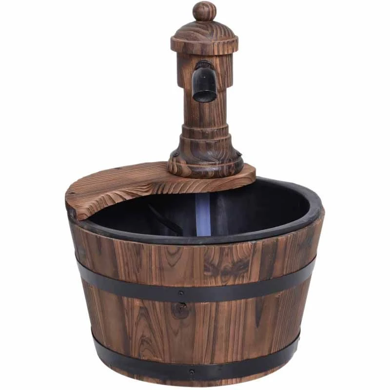 Outsunny Fir Wood Barrel Pump Water Feature With Flower Planter 27x37Hcm - Brown - 844-217V01 - Image 9