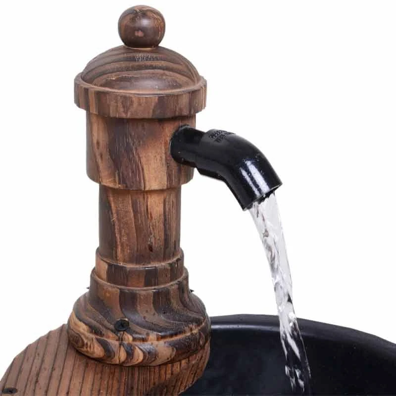 Outsunny Fir Wood Barrel Pump Water Feature With Flower Planter 27x37Hcm - Brown - 844-217V01 - Image 6