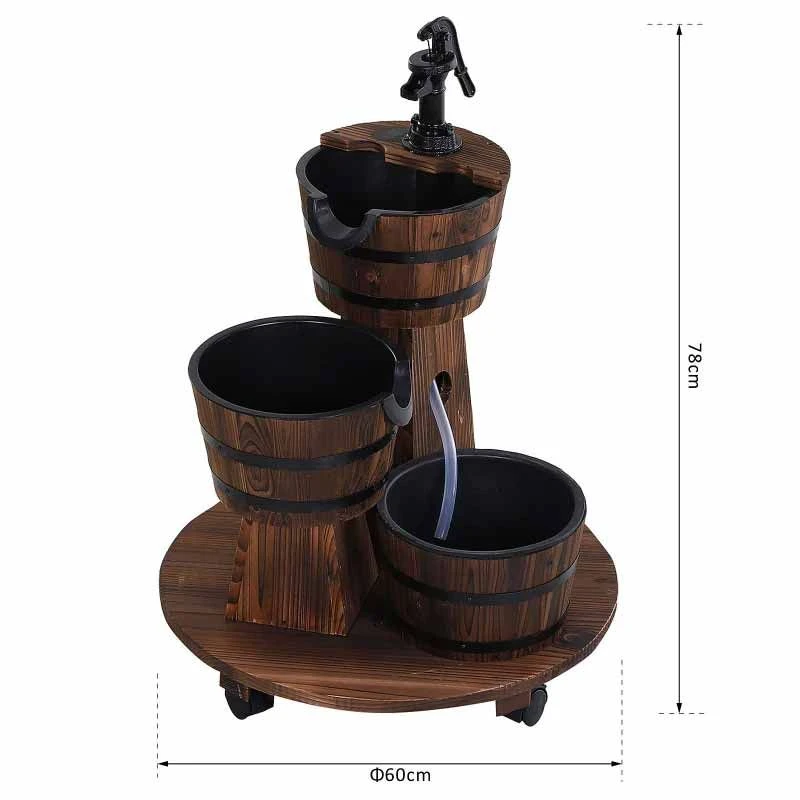 Outsunny Fir Wood 3 Barrel Water Feature With Electric Pump - Brown - 844-271V70 - Image 2