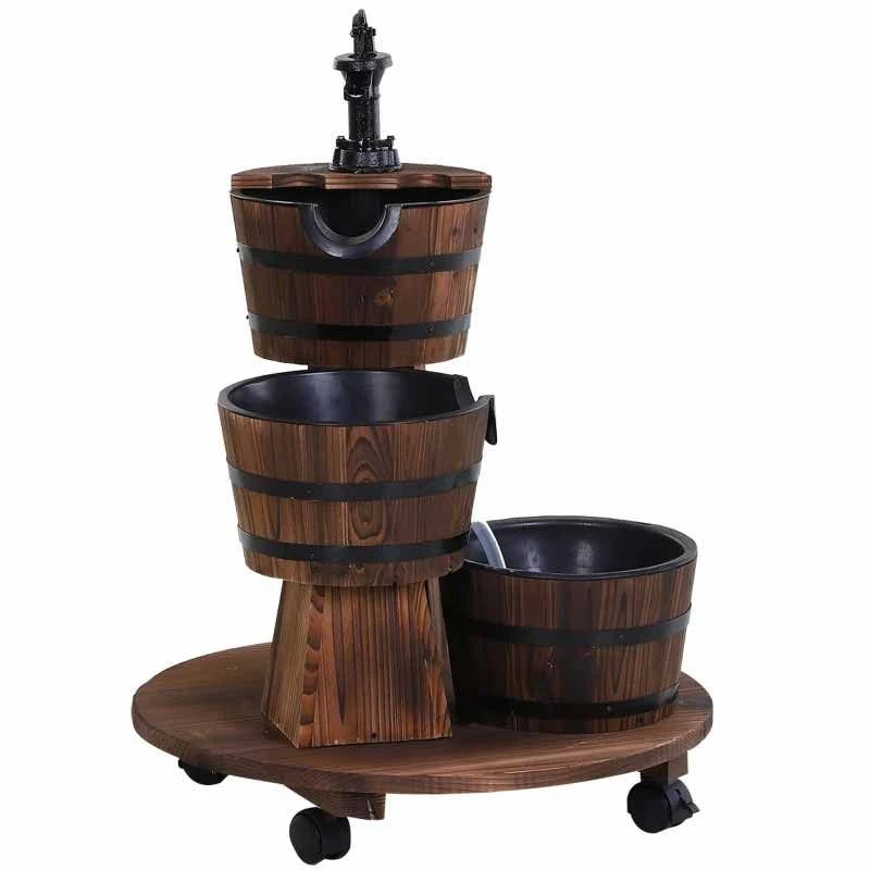 Outsunny Fir Wood 3 Barrel Water Feature With Electric Pump - Brown - 844-271V70 - Image 9