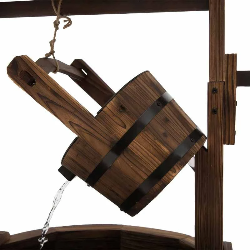 Outsunny Fir Wood Garden Décor Wishing Well Barrel Water Feature - Brown - 844-273V70 - Image 8